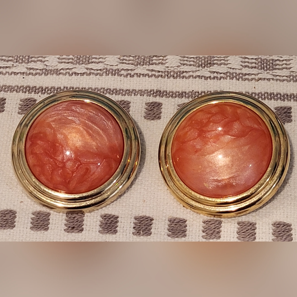 Vintage Orange and Gold round clip ons Earrings